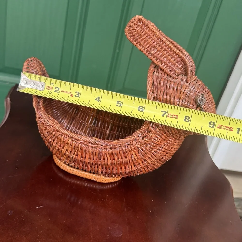 Vintage Wicker Rattan Bunny‎ Rabbit Planter Basket Cottagecore Retro Decor